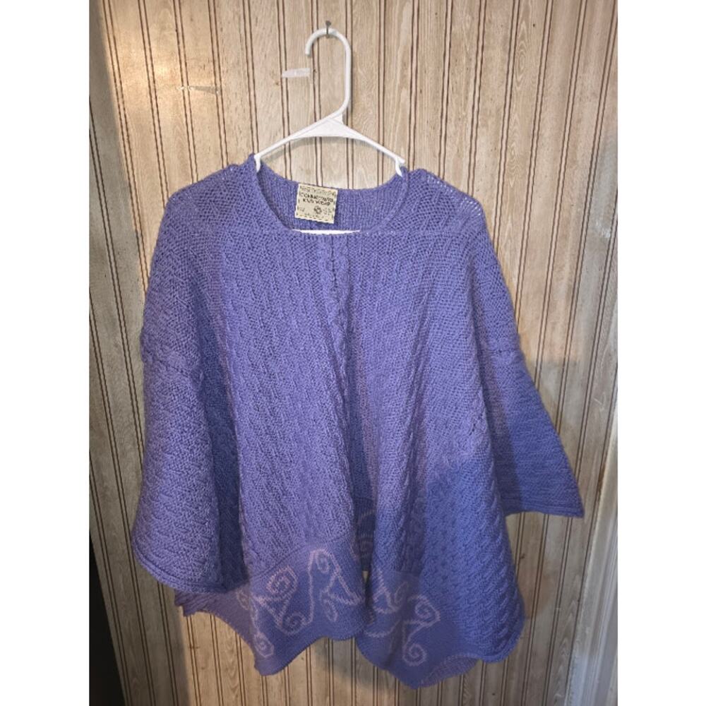 CONNEMARA KNITWEAR Merino Irish Wool One Size Purple Poncho Cape